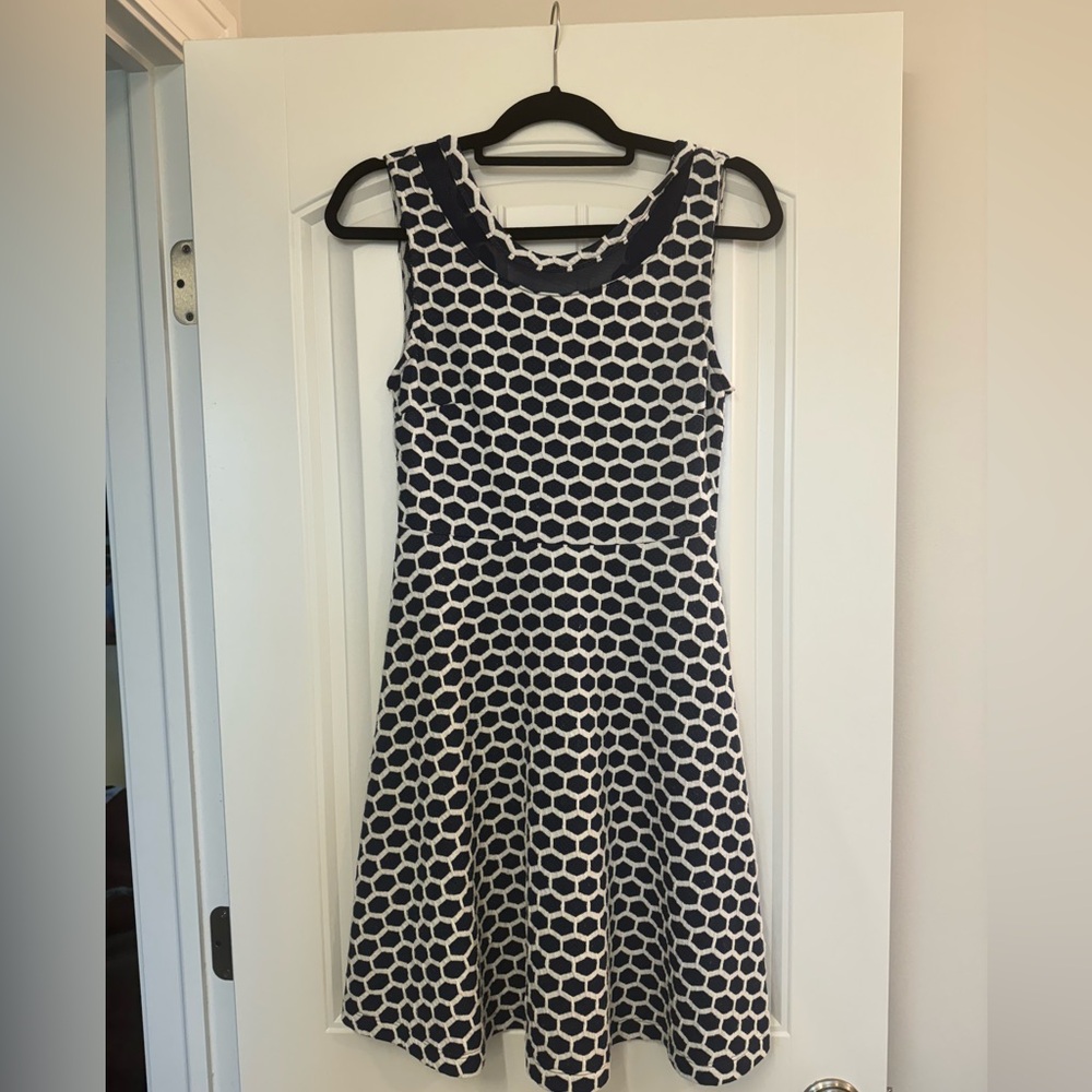 Fit and flare dress. Navy and white
